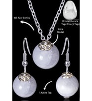 Sertifikalı Küre Model Kristal Kuvars Taşı Kolye ve Küpe Seti - Gümüş Aparatlı (Çok Renkli)