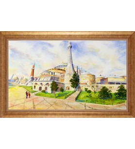 Çerçeveli Paspartulu Manzara Tablo bm1076 (Gold)