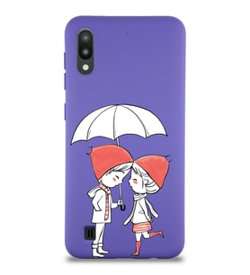 Samsung Galaxy M10 Uyumlu Lansman Kılıf Aşk Tasarımlı İçi Kadife Kapak-Mor (Şeffaf)
