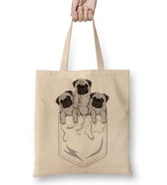 Cepte Pug Cepte Köpek Bez Çanta Uzun Saplı