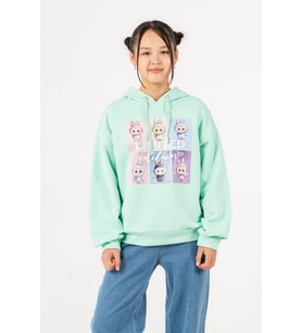Kız Çocuk Labubu Baskılı 3 İplik Kışlık Şardonsuz Sweatshirt 4540 (Mint Yeşili)