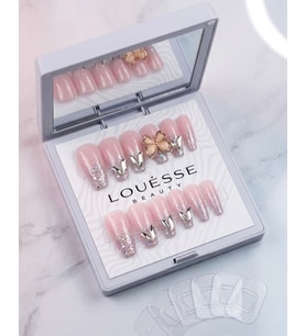 Louésse Blush Butterfly Takma Tırnak 12’li Pembe Nude Simli Taşlı Soft Luxe Nail