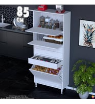 Eliusta Yaren 85 cm Erzak Dolabı 2 Kapaklı 3 Çekmeceli Sepetli Çok Amaçlı Mutfak Kiler Dolabı 85x194x32 cm