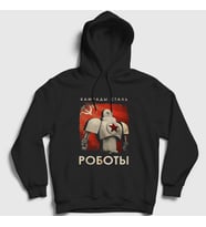 Presmono Unisex Siyah Robots CCCP Sovyetler Birliği Kapüşonlu Sweatshirt 267641tt