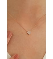 14 Ayar Rose Altın Taşlı Kalp Kolye