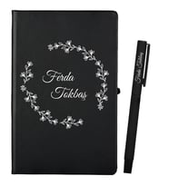 Kişiye Özel Siyah Defter ve Siyah Roller Kalem Hediye Seti