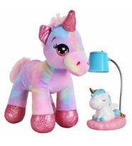 Sevimli Ponçik Mavi Unicorn Mavi Işıklı Masa Gece Lambası Pembe Unicorn Peluş Hediye Seti (Model 1)