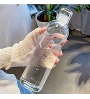 Porsima 2407 Borosilikat Cam Su Şişesi - Su İçme Saatli Dereceli Matara Suluk - Başucu Sürahisi Şeffaf 750 mL