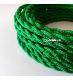 Marketcik 2x0,50mm Yeşil Renk Dekoratif Burgulu Kumaş Kablo, 1 Metre