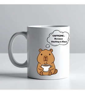 Caffeine Because Adulting is Hard Yazılı Kupa Model 207 Komik Tasarım Seramik Kahve Kupası Hediye Seçeneği