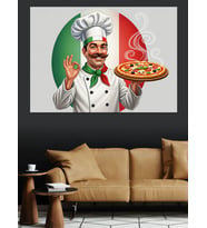Pizza Yapan Şef İtalyan Teması Dekoratif Kanvas - Mdf Ahşap Tablo