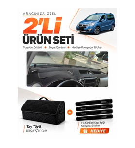 e-biz PEUGEOT PARTNER EKRANLI KAPAKLI (2008-2017) Uyumlu Torpido + Tay Tüyü Çanta - Siyah - PE022