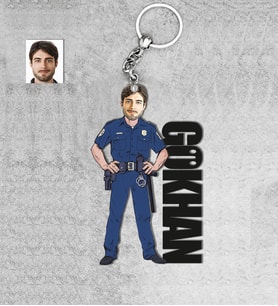 Kişiye Özel İsimli Polis Erkek Ahşap Anahtarlık-1