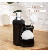Porsima 268669 Tezgah Üstü Siyah Sıvı Sabunluk Fırçalı Süngerlikli Sabunluk (550ml) 20cm