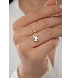 925 Ayar Gümüş Baget Tektaş Gold Kadın Kolye