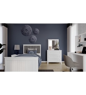 Lora Genç Odası Takımı (4 Kapılı Dolap+Karyola 100x200+Komodin+Çalışma Masası ve Üst Ünite+Kitaplık+Şifonyer+ayna )