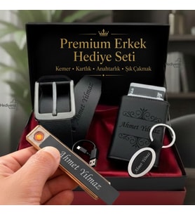 Hızlı Kargo 7 Farklı Tasarım İsme Özel Premium Tasarım Erkek Hediye Seti - Mekanizmalı Otomatik Kartlık Cüzdan Kemer Usb Çakmak Anahtarlık - Babaya Arkadaşa Eşe Sevgiliye Hediye Seti