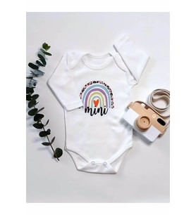 Gökkuşağı Mini Uzun Kol Organik Baskı Bebek Body