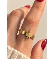 Kutup Yıldızı Tasarım Ayarlanabilir Kadın Çelik Yüzük Gold/Gümüş Kararmaz Renk Atmaz