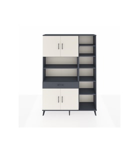 Arges Dolap 10 Raflı Tek Çekmeceli 4 Kapaklı 132x30x195 Antrasit-Aytaşı/Antrasit