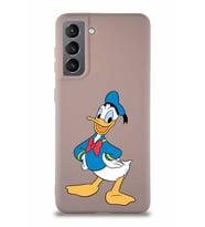Samsung Galaxy S21 Soft Premier Kapak Donald Duck-C Tasarımlı Silikon Kılıf - Pudra (Şeffaf)