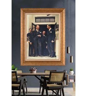 Altın Varaklı Çerçeveli Paspartulu Atatürk Tablo DC1261 (Gold)