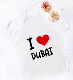 BK Gift I Love Dubai Tasarımlı Beyaz Mutfak Önlüğü - Model 1
