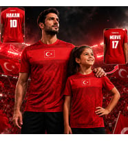 BK Gift Kişiye Özel İsimli ve Numaralı Baba&Kız Set Türkiye Milli Takım Forması - Tek Yürek Milli Takım Ruhu