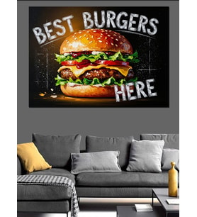 "Best Burgers Here" Vintage Tabela Dekoratif Kanvas - Mdf Ahşap Tablo