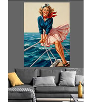 Retro Pin-Up Elbiseli Kadın Dekoratif Kanvas - Mdf Ahşap Tablo