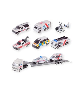10 Parça Araç Taşıyan Tır Seti - Die Cast - DS047 - Ambulans