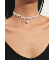 Beyaz İncili Zarif Choker Kolye, İnci Tasma Kolye