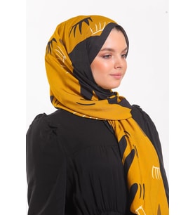 Geometrik Desen Modal Seri Şal Eşarp Askısı İle Birlikte 75x200 Siyah Hardal-75x