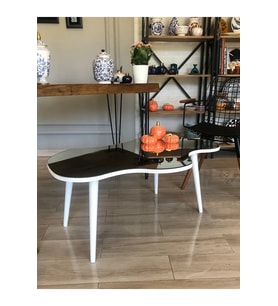 Fawdecor Aynalı Masif Ahşap Orta Sehpa - 80 x 50 cm Ebatında Ahşap Modern Cam Tablalı Orta Sehpa (Beyaz)
