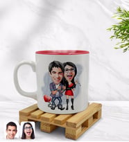 BK Gift Kişiye Özel Sevgililer Karikatürlü İçi Kırmızı Renkli Kupa Bardak Model 1