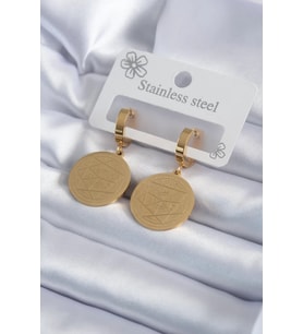 316L Çelik Gold Renk Pentagram Yıldızı İşleme Model Kadın Küpe - TJ-BKP7992