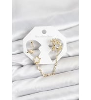 Pirinç Gold Renk Yıldız Model Zincir Bağlantılı Ear Cuff Küpe Seti - TJ-BKP11538