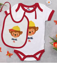 BK Kids Havalı Ol Tasarımlı Kırmızı Bebek Body Zıbın ve Mama Önlüğü Hediye Seti-1