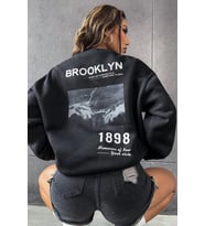 Unisex 1898 Baskılı Bisiklet Yaka Sweatshirt (Siyah)