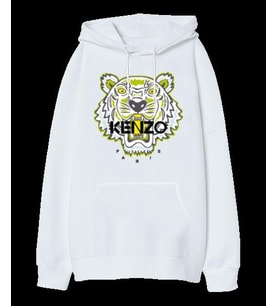Kenzo Paris Baskılı Oversize Unisex Kapüşonlu Sweatshirt (Beyaz)