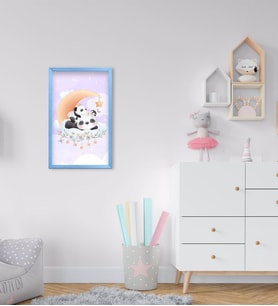 BK Home Tatlı Pandalar Tasarımlı Dekoratif Mavi Ahşap Çerçeveli Çocuk Odası Tablo-1