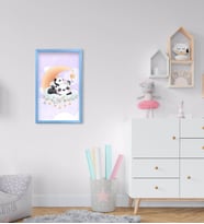 BK Home Tatlı Pandalar Tasarımlı Dekoratif Mavi Ahşap Çerçeveli Çocuk Odası Tablo-1