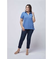 21305 Kısa Kollu Büyük Beden Lakost Kumaş T-Shirt İndigo