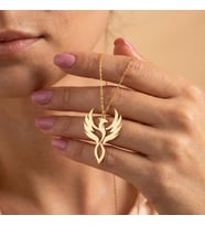 Kişiye Özel 925 Ayar Gümüş Zarif Anka Kuşu Kolye (Gold)