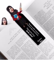 BK Gift Kişiye Özel Tesettürlü Kadın Öğretmen Karikatürlü Ahşap Kitap Ayracı-3