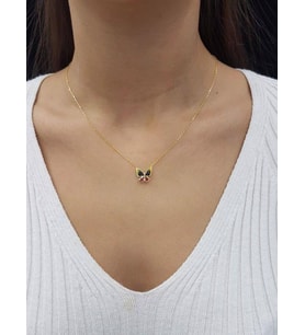 Kelebek Lazer Mineli 18K Altın Kaplama Minimal Kolye (Karışık)