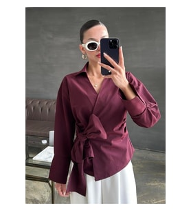 Bağlamalı Asimetrik Kesim Salaş Gömlek (Bordo)