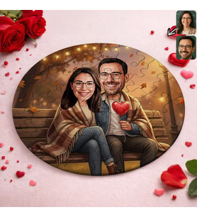 BK Gift Kişiye Özel Sevgili Karikatürlü Yuvarlak Puzzle 20x20cm -7, Sevgililer Günü Hediyesi, Sevgiliye Hediye
