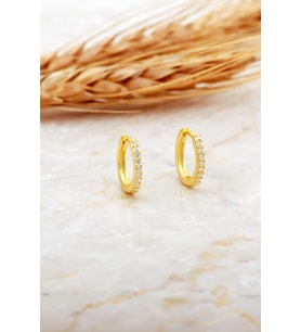 13 Mm Taşlı Altın Kaplama Gümüş Halka Küpe 7139