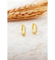 13 Mm Taşlı Altın Kaplama Gümüş Halka Küpe 7139